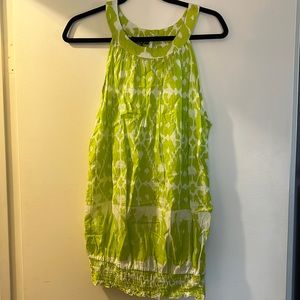 Madison Mathews lime green and white top